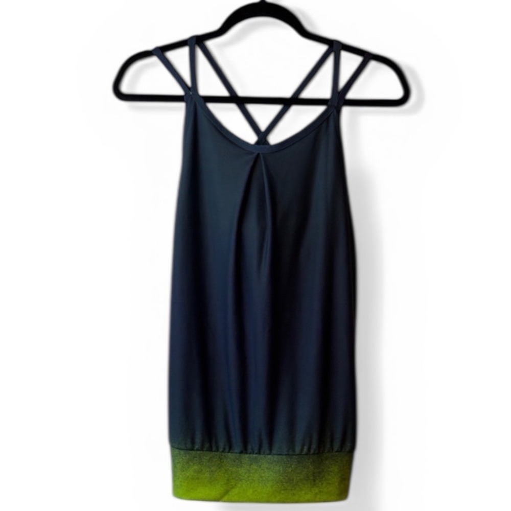 NWT Jerdog Womens Navy Blue Lime Green Double Layer Shelf Bra Tank Top Size Med‎